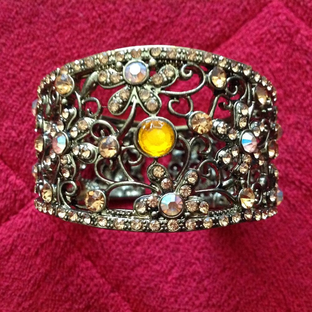 Retro Rhinestone Sectioned Cuff Bracelet